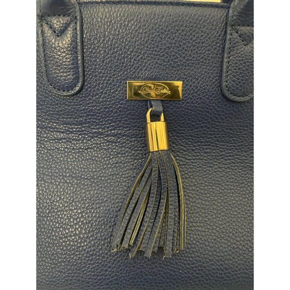 Onna Ehrlich Blue Pebbled Leather Handbag CB Gold Hardware Tassel Zip Close NEW - Picture 2 of 14